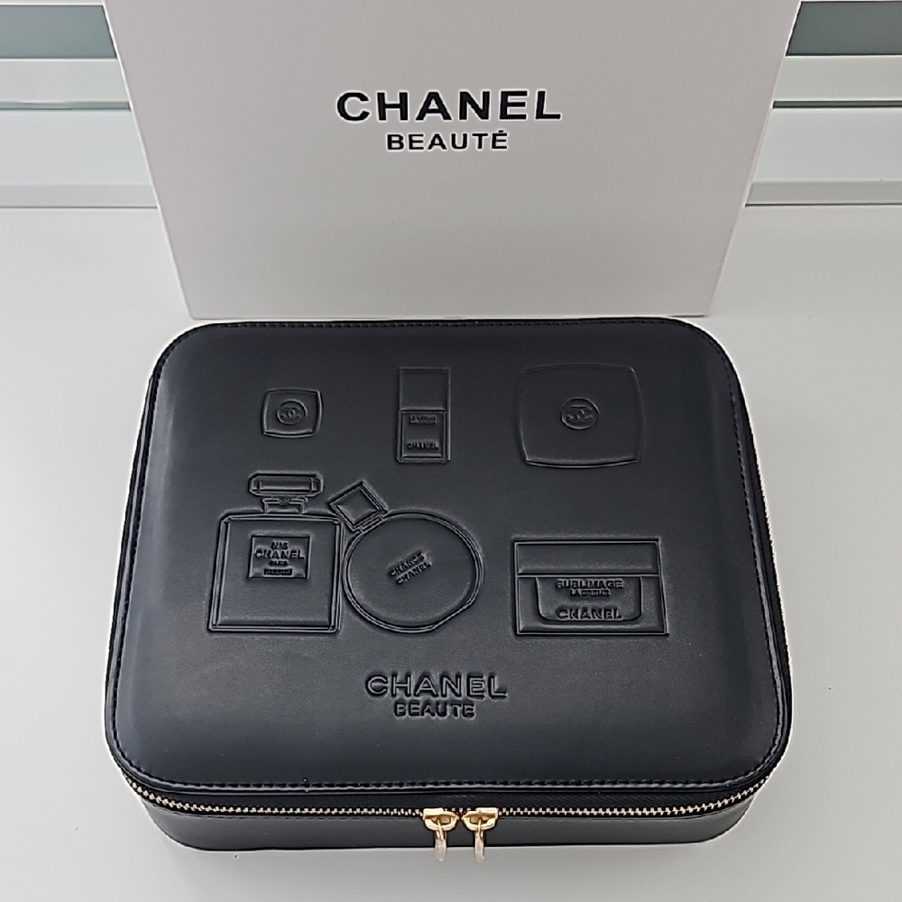 CHANEL Black and Gold Zippered Travel Case